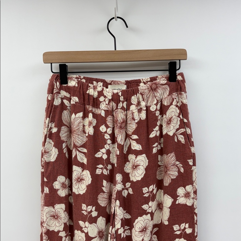 Abercrombie & Fitch Tall Floral Linen Pull-On Relaxed Wide Pant Mahogany Small - Picture 3 of 8